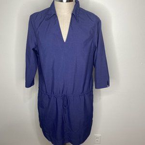 LL Bean Nylon Dress 3/4 Sleeves Women’s  L Navy Blue Pockets Tie Waist Hiking